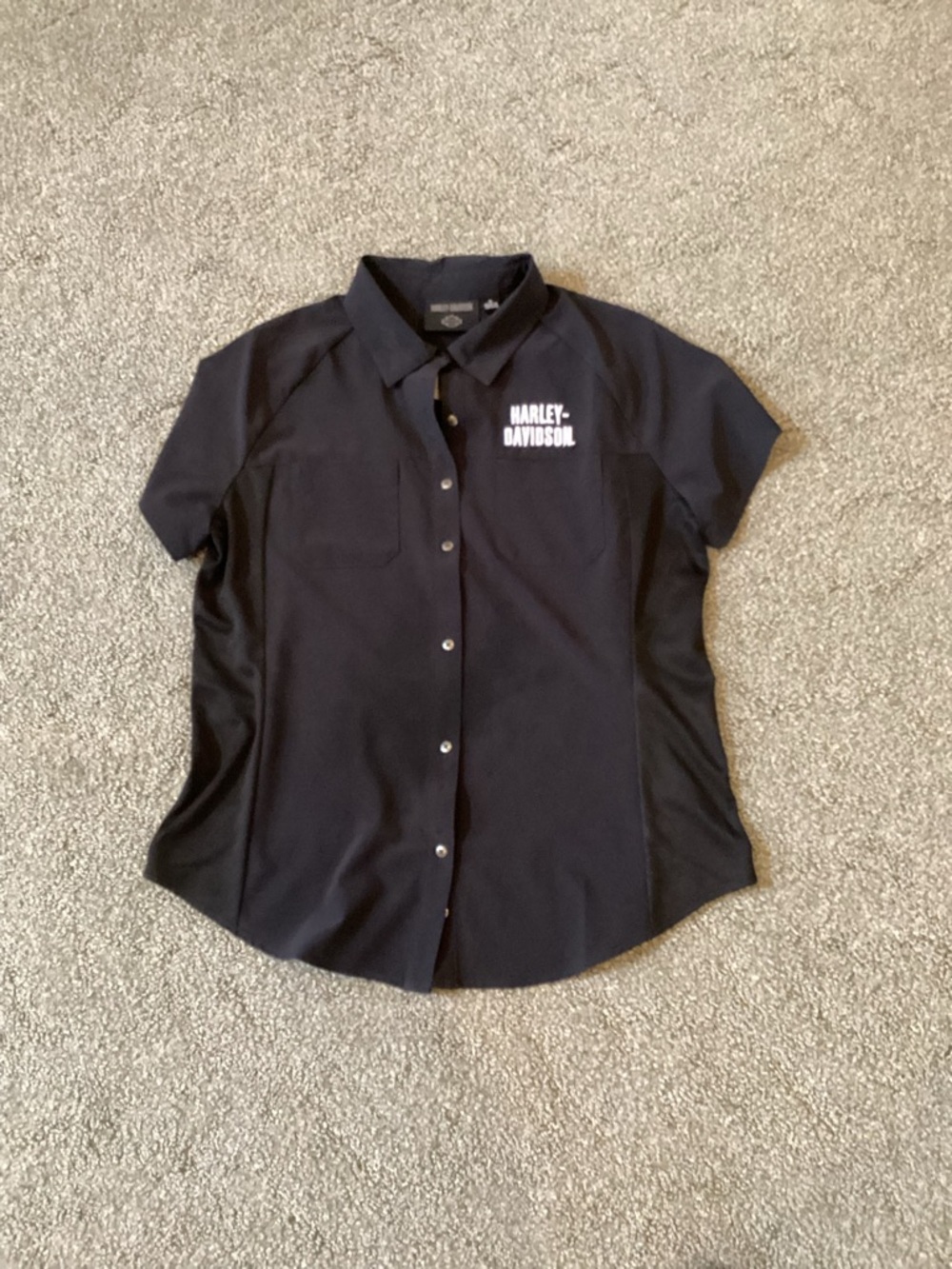 Harley-Davidson Black Collared Button Shirt with White Logo
